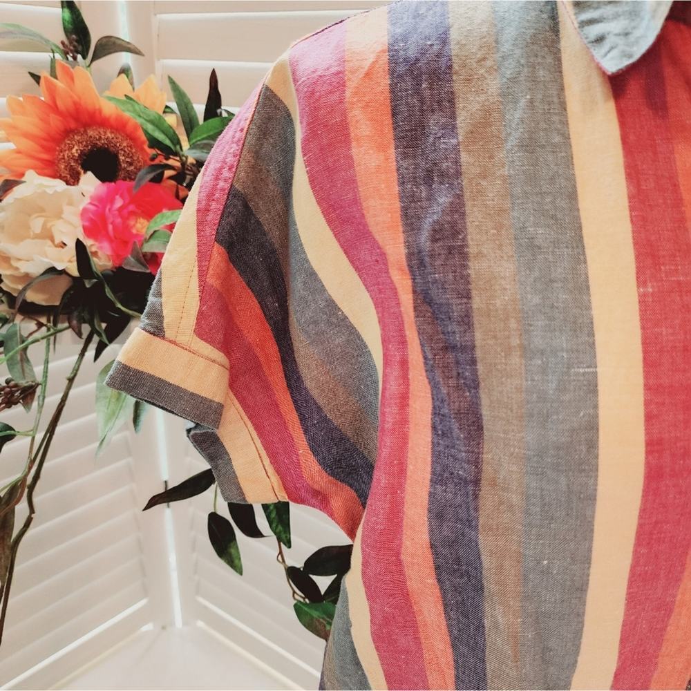 MADEWELL MULTI COLOR STRIPE SHIRT WITH TIE FRONT SIZE SMALL - Picture 3 of 6
